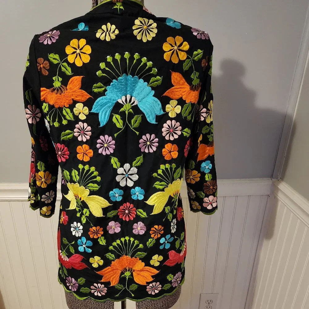 1960's-70's Leandra Crochet & Embroideries Label Tunic Top W/Colorful Embroidery - Picture 4 of 9